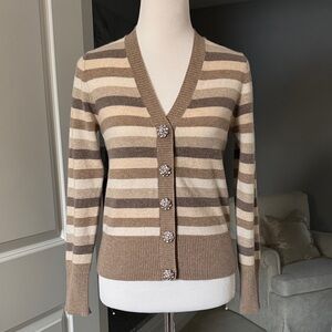 GANNI Rhinestone Button Striped Cashmere Cardigan Sz XS
